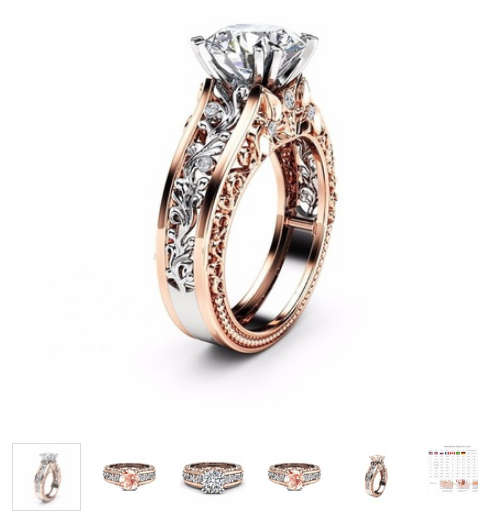 Unique18k Rose Gold & 925 Sterling Silver Round Cut White & Topaz Champagne Women Wedding Engagement