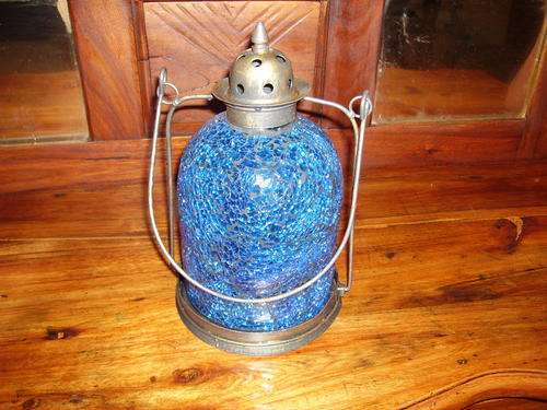 Beautiful Blue Moroccan Glass Lamp Candle Holder