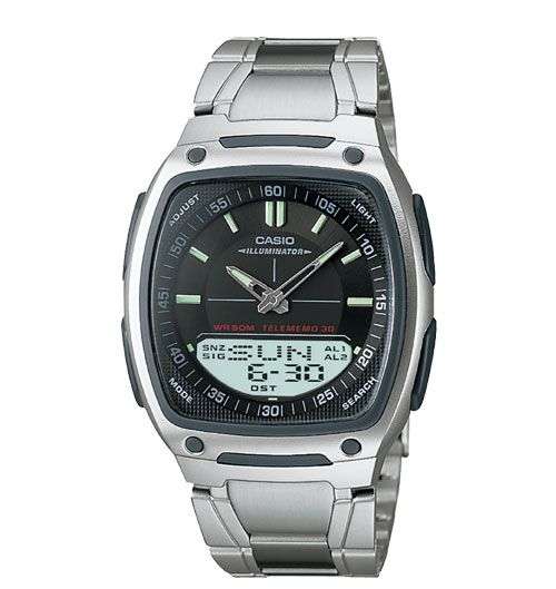 MEN'S CASIO - ANA - DIGI , 30 PAGE DATA BANK , WATER RESISTANT , 3 ALARMS , WORLD TIME