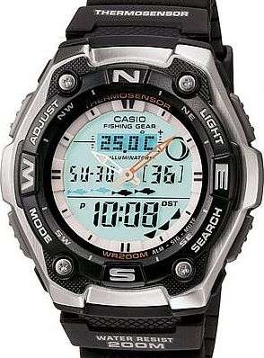Casio Outgear : SPORTS GEAR - THERMOMETER , MOON AGE INDICATOR, FISHING TIMER, 200M WR....