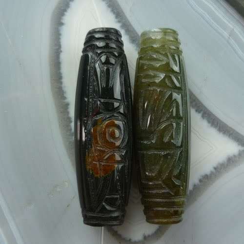 Indian Agate Carved Barrel beads