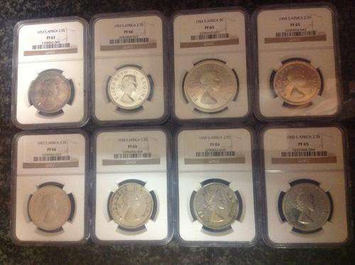 PROOF UNION COINS  - 1 X 5 SHILLING & 7 X 2.5 SHILLING