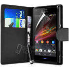 FLIP WALLET PU LEATHER CASE COVER FITS SONY XPERIA M FREE SCREEN GUARD + STYLUS