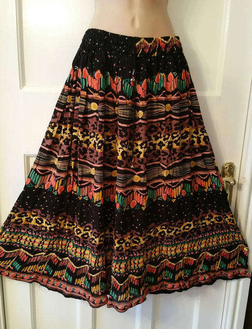 Ladies Printed Rayon long Skirt elasticated one free size 12-18 from India