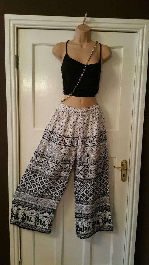 Ladies loose baggy Trouser Hippie black harem Boho gypsy yoga beach rayon