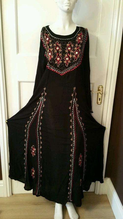 Full length black full sleeve dress rayon with embroidery belt for adjustment  from India