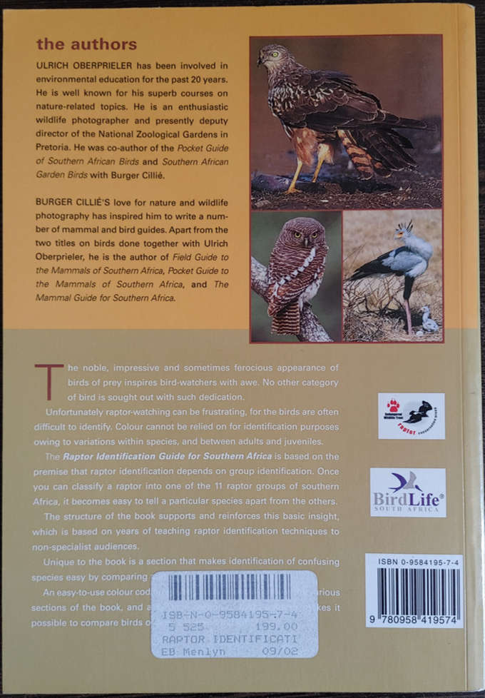 Raptor Identification Guide for Southern Africa by Ulrich Oberprieler  - SOFT COVER