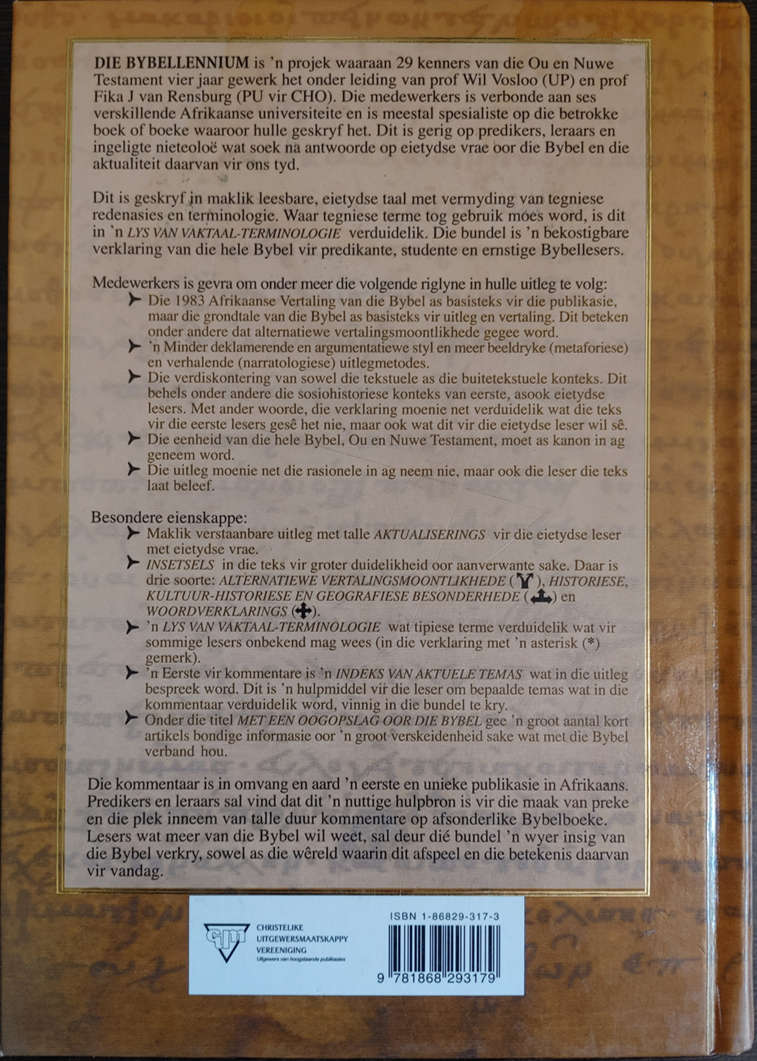 Die Bybellennium Eenvolumekommentaar by Wil Vosloo en Fika J van Rensburg - HARD COVER
