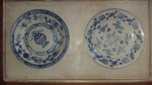 PAIR BEAUTIFUL CHINESE PLATES IN GLASS BOX