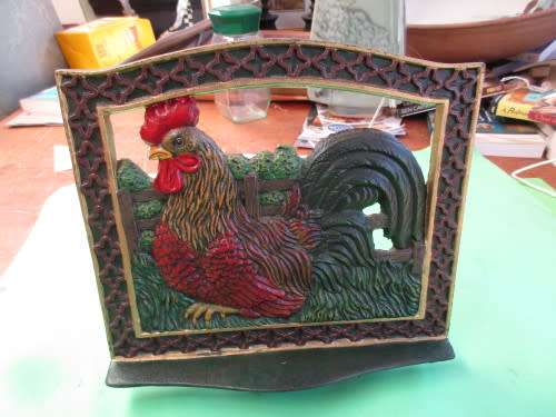BEAUTIFUL COLOURFUL ENAMEL ROOSTER BOOK-STAND - RARE!!!