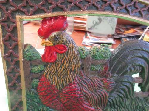 BEAUTIFUL COLOURFUL ENAMEL ROOSTER BOOK-STAND - RARE!!!