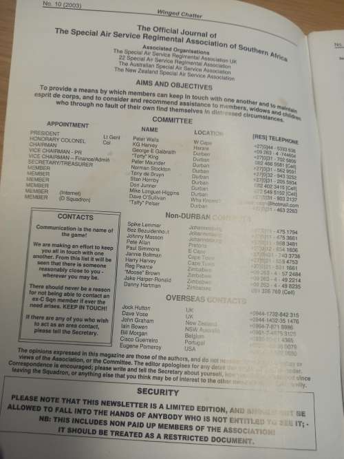 Winged Chatter - The Special Air Service Regimental Association of Southern Africa - 2002 / 2003