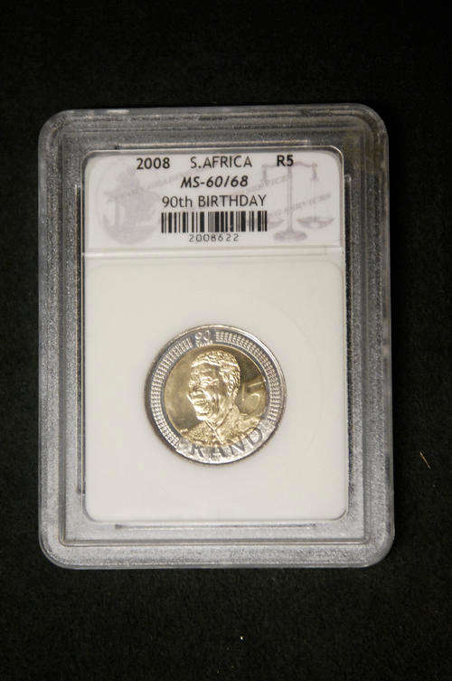 THIS FIRST EVER!!! SPLIT MS 60/68 MANDELA BIRTHDAY COIN