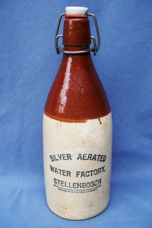 SILVER AERATED WATER WORKS STELLENBOSCH STONEWARE GINGER BEER BOTTLE