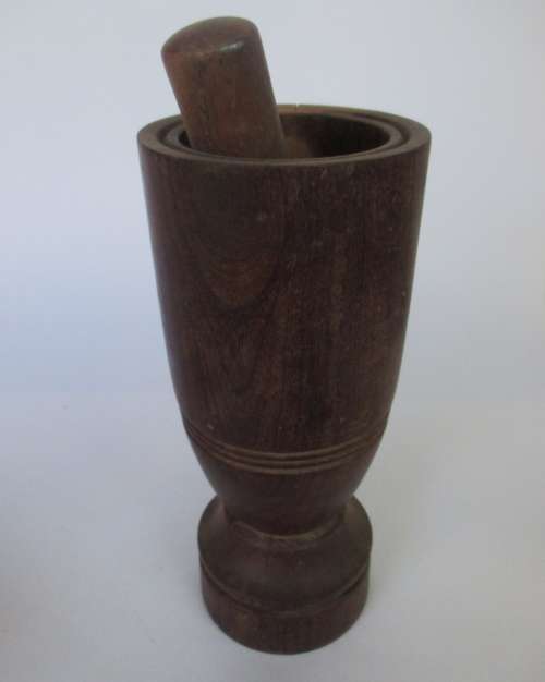 VINTAGE WOODEN MORTAR AND PESTLE