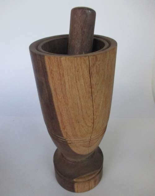 VINTAGE WOODEN MORTAR AND PESTLE