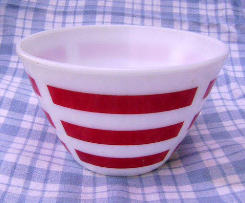 Red Striped Milk Glass Mixing Bowl
