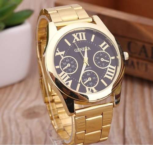 Gorgeous Stainless Steel GENEVA Men's Watch - Gold Stainless Steel With Black Face