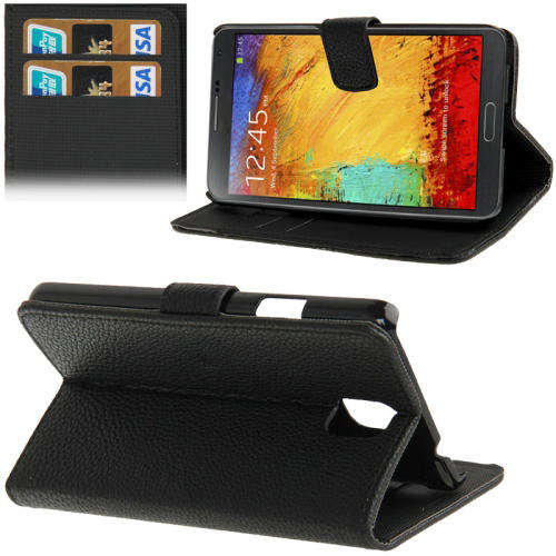 Wallet Stand Case For Samsung Galaxy Note 3 N9000/N9005 (Black) + FREE SCREEN GUARD