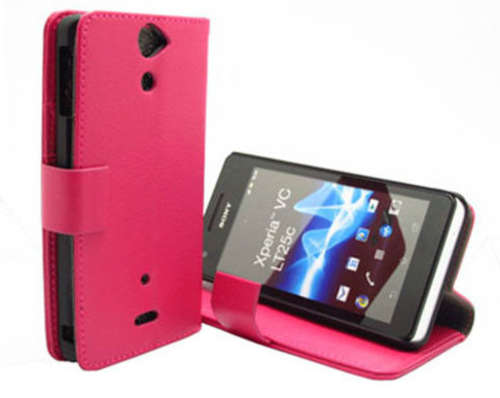 Wallet Stand Case For Sony Xperia V LT25i (Pink) + FREE SCREEN GUARD