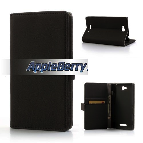 Wallet Stand Case For Sony Xperia C S39h/C2305 (Black) + FREE SCREEN GUARD