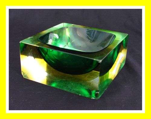 huge and heavy  Glass Art Deco Ashtray! Vibrant Colours!