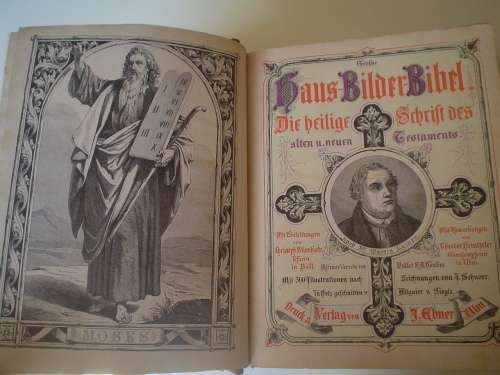 Antique Große Haus-Bilder-Bibel Bible Bijbel Bybel
