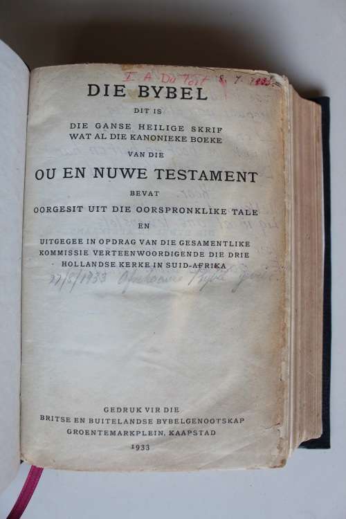 Egte 1933 eerste uitgawe Afrikaanse Bybel in leer herbind