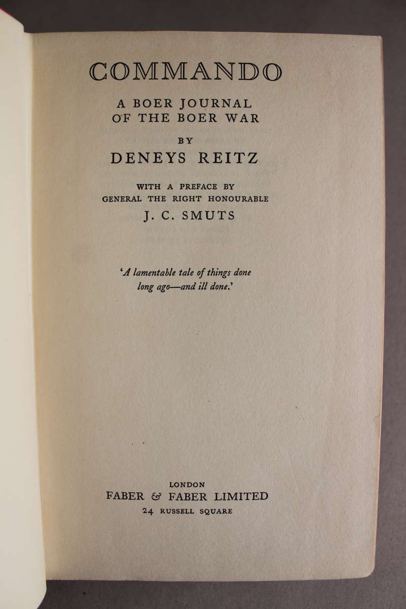 SIGNED: Commando, A Journal of the Boer War - Deneys Reitz