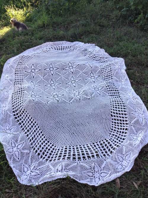 White crochet table cloth stunning
