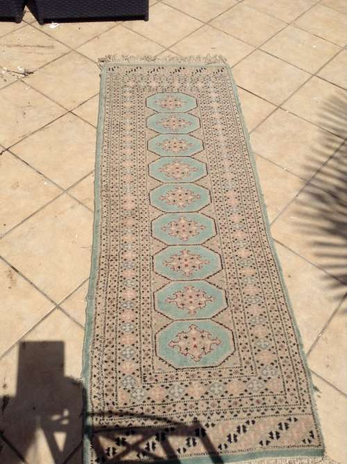 Unusual green teal blue Bokhara Persian runner