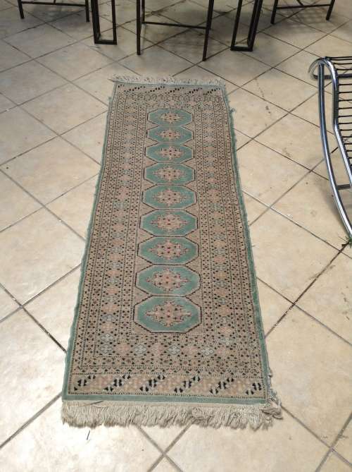 Unusual green teal blue Bokhara Persian runner