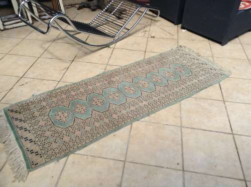 Unusual green teal blue Bokhara Persian runner