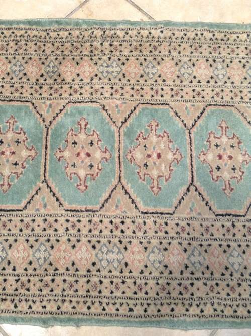 Unusual green teal blue Bokhara Persian runner