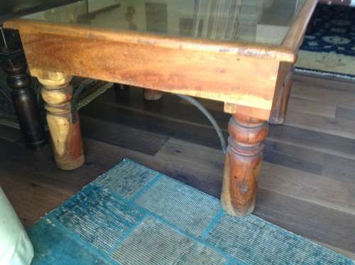 Old Indian door side table with glass insert