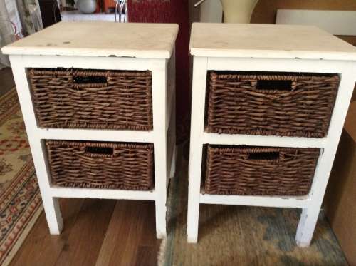 White and natural dark wicker 2 drawer bedside table