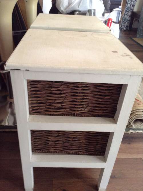 White and natural dark wicker 2 drawer bedside table