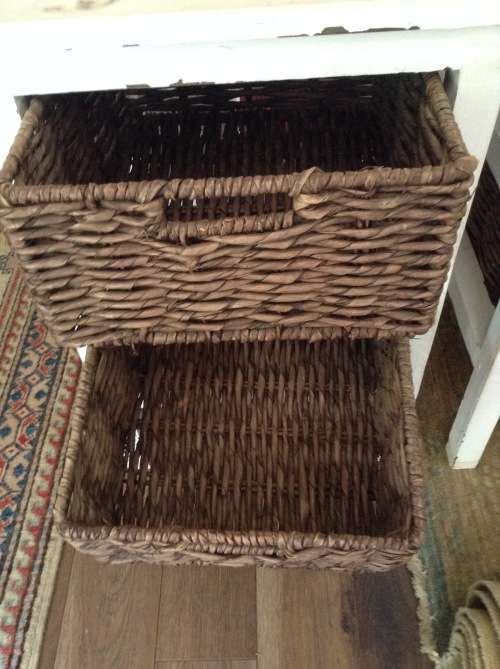 White and natural dark wicker 2 drawer bedside table