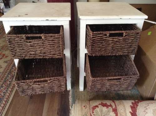 White and natural dark wicker 2 drawer bedside table
