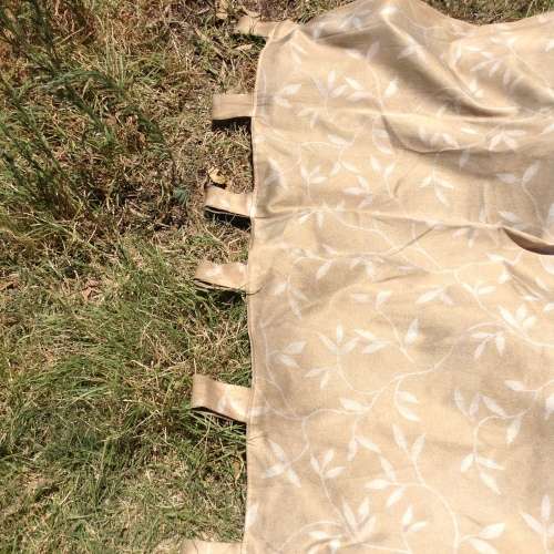 Gold and cream/beige tab vine design curtains