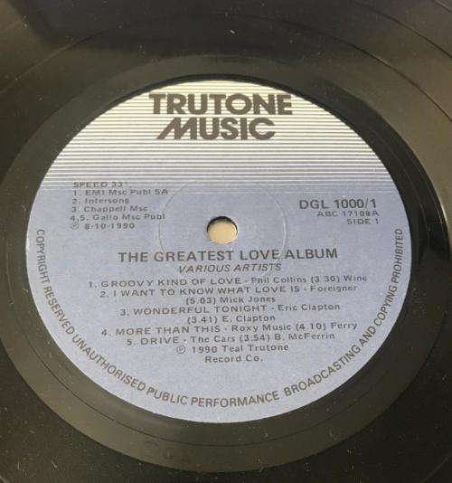 THE GREATEST LOVE 2 LP SET ~ Various Original Artists (1990) LP - SA Press Trutone