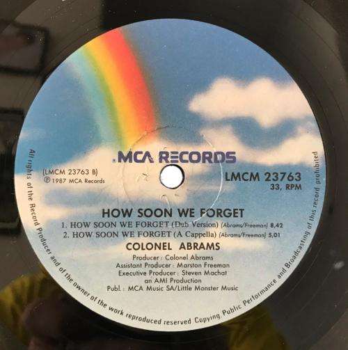 COLONEL ABRAMS ~ HOW SOON WE FORGET / 12` SINGLE 1987 SA PRESS EX