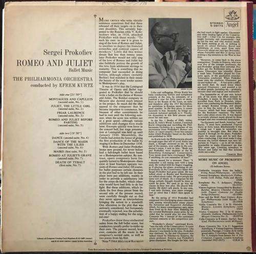 ROMEO & JULIET ~ Sergei Prokofiev - Efrem Kurtz & the Philharmonia Orchestra (LP) Angel USA 1960's