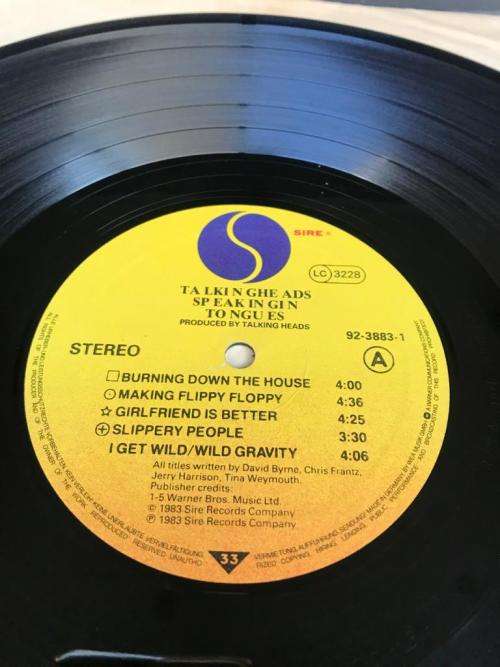 TALKING HEADS - SPEAKING IN TONGUES (LP) GERMANY SIRE LABEL 1983 (EX)