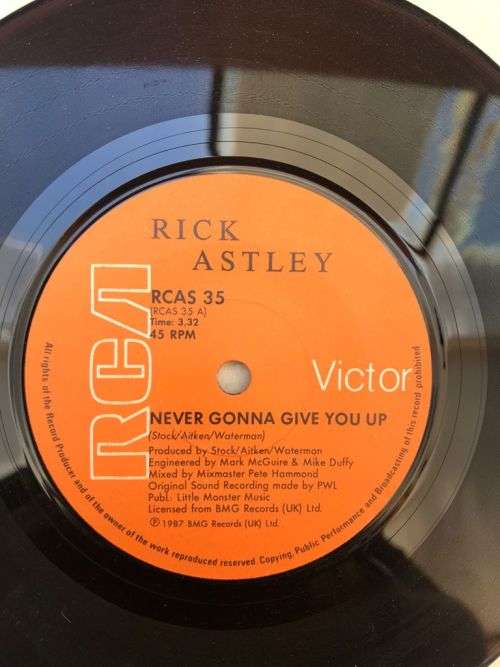 RICK ASTLEY - NEVER GONNA GIVE YOU UP (7 SINGLE 45) SA PRESS 1987 EX