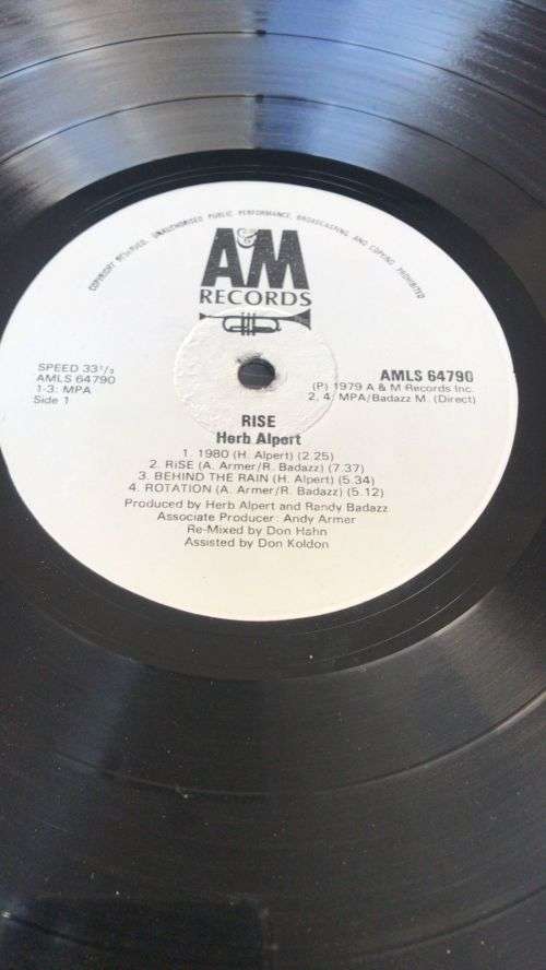 HERB ALPERT - RISE (LP)  RHODESIA Press 1979 VG+