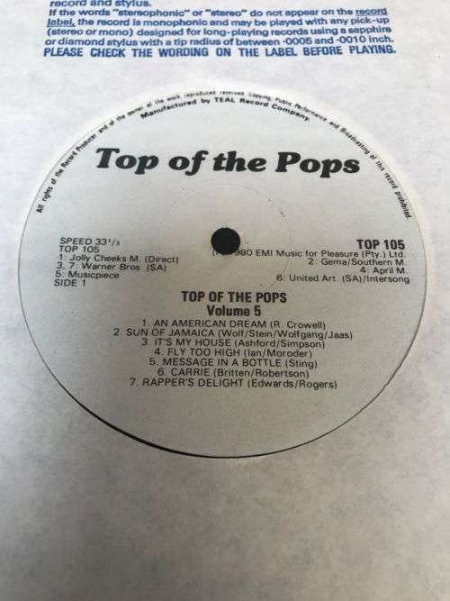 TOP OF THE POPS VOLUME 5 - Various Original Artists (LP)  RHODESIA Press 1979 VG+