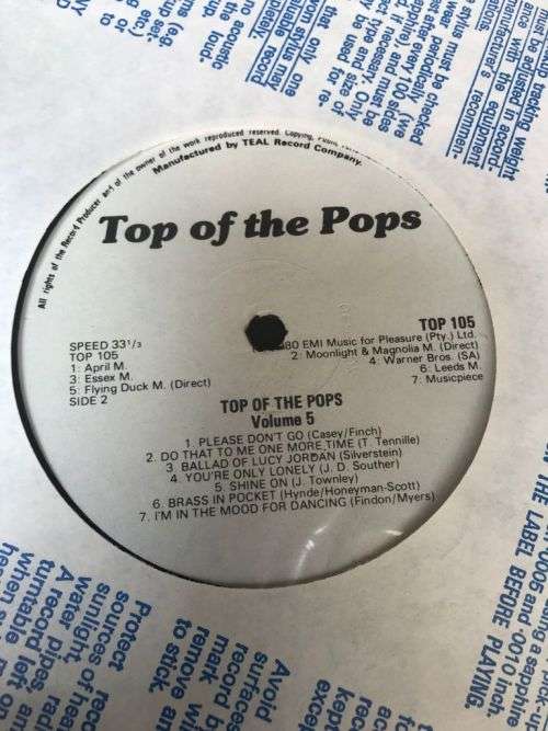 TOP OF THE POPS VOLUME 5 - Various Original Artists (LP)  RHODESIA Press 1979 VG+