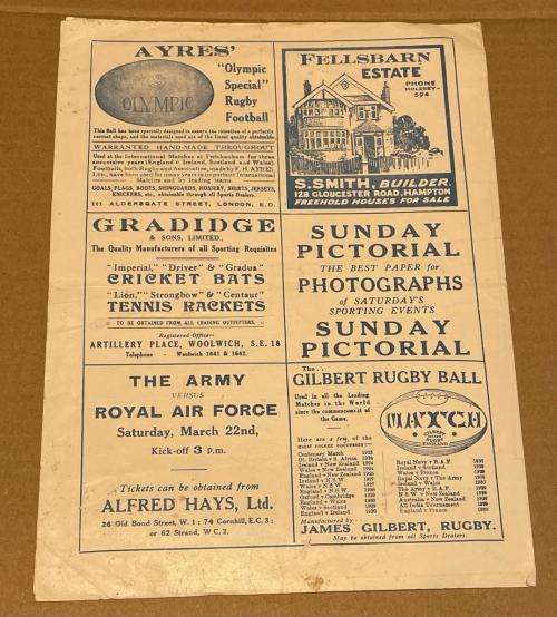 1930 RARE ENGLAND vs SCOTLAND RUGBY PROGRAMME + TICKET 15 MAR 1930 TWICKENHAM, LONDON