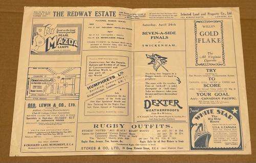 1930 RARE ENGLAND vs SCOTLAND RUGBY PROGRAMME + TICKET 15 MAR 1930 TWICKENHAM, LONDON